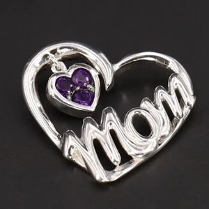Sterling Silver 925 DESIGNER RL Amethyst Heart Mom Necklace Pendant Thailand 3g